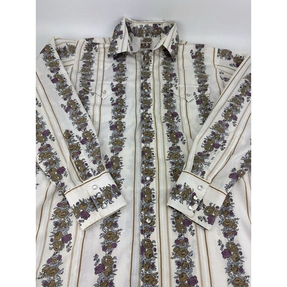 Ely Cattleman Medium Flowers Floral Western Long Sleeve Pearl Snap Shirt - Picture 7 of 8